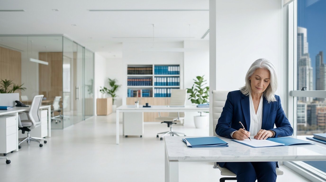 Socia senior revisando un contrato